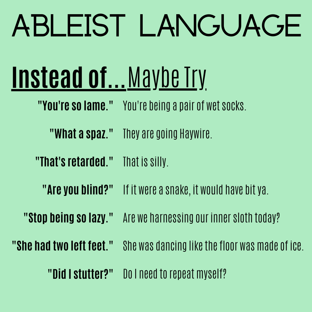 Examples of ableist language and what to use instead