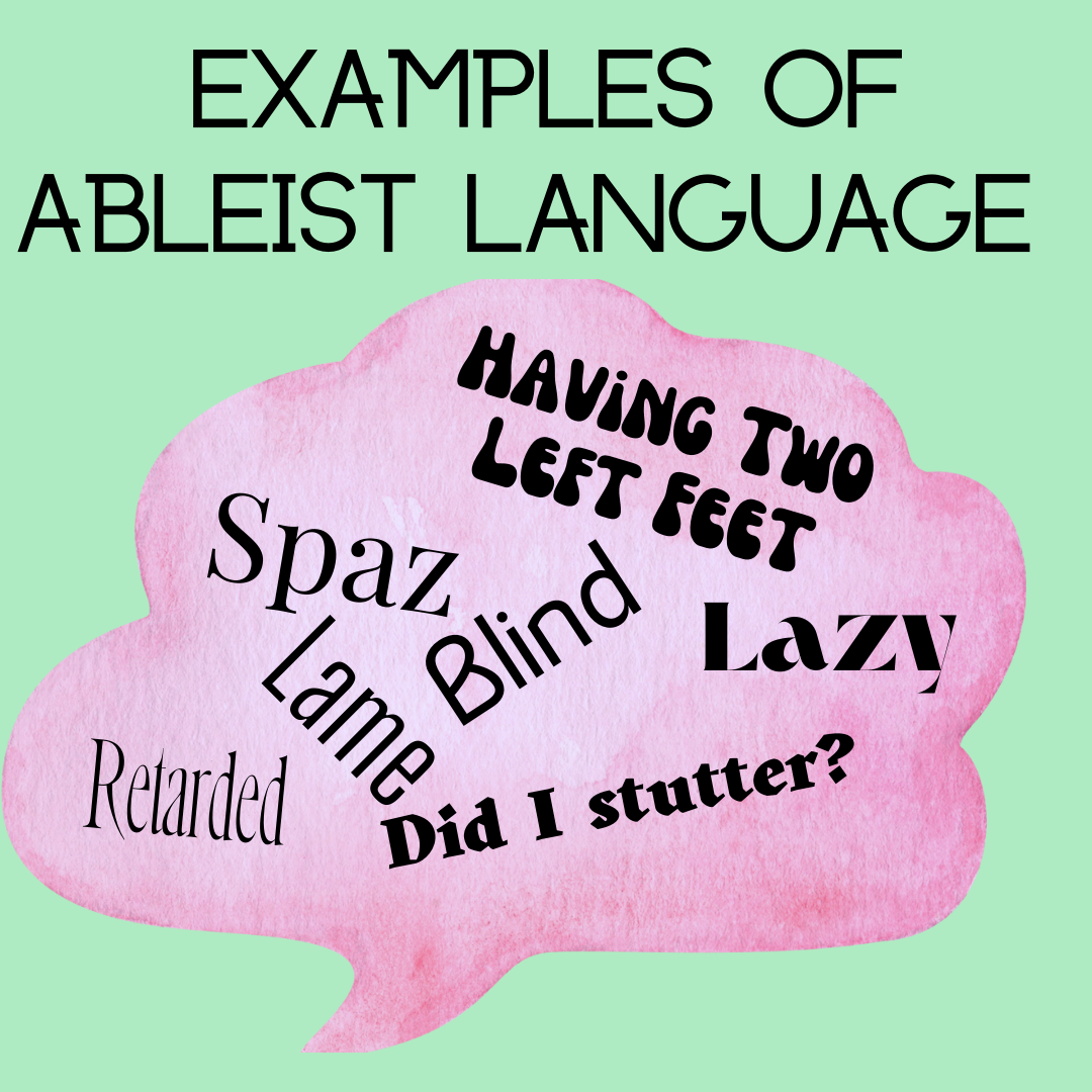 Examples of ableist language in a text bubble