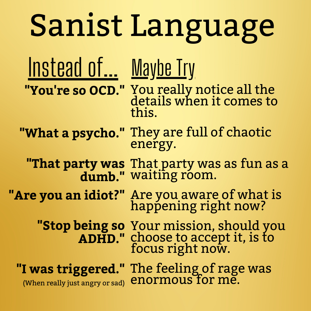 Examples of sanist language and what to use instead